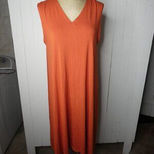 Eileen Fisher Women's L Orange Knit Tank Dress Cut Out Back Vneck Stretch Midi